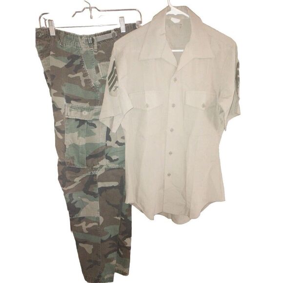 USMC Uniform SGT Rank Service Khaki Shirt SZ 15 & Camo Pants SZ Small Regular - Picture 2 of 14